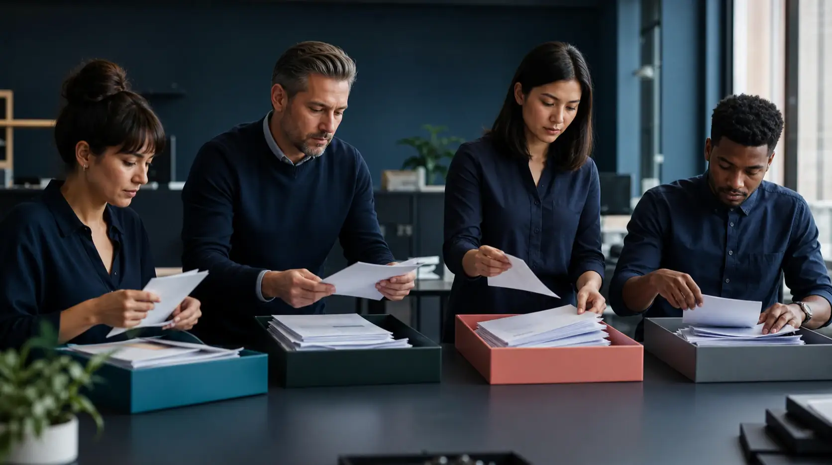 Operations team separating records into distinct retention trays