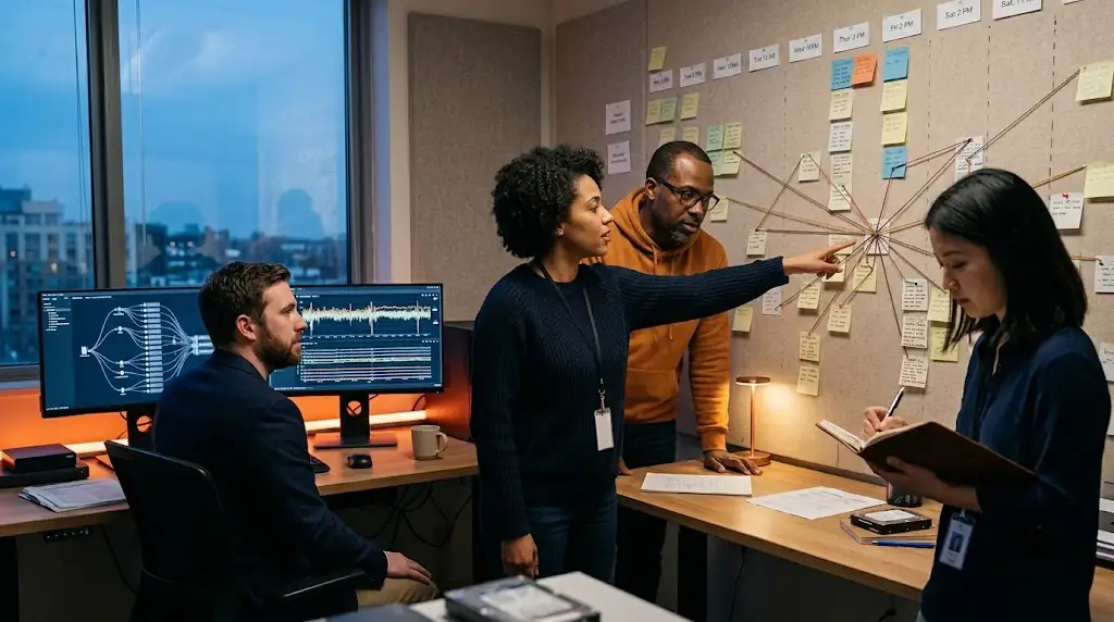 Reliability team reconstructing an agent run from timelines and system events