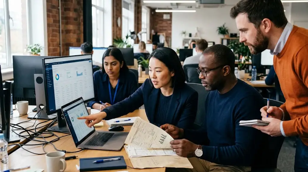 Revenue operations team comparing a proposed CRM update with an authoritative customer record