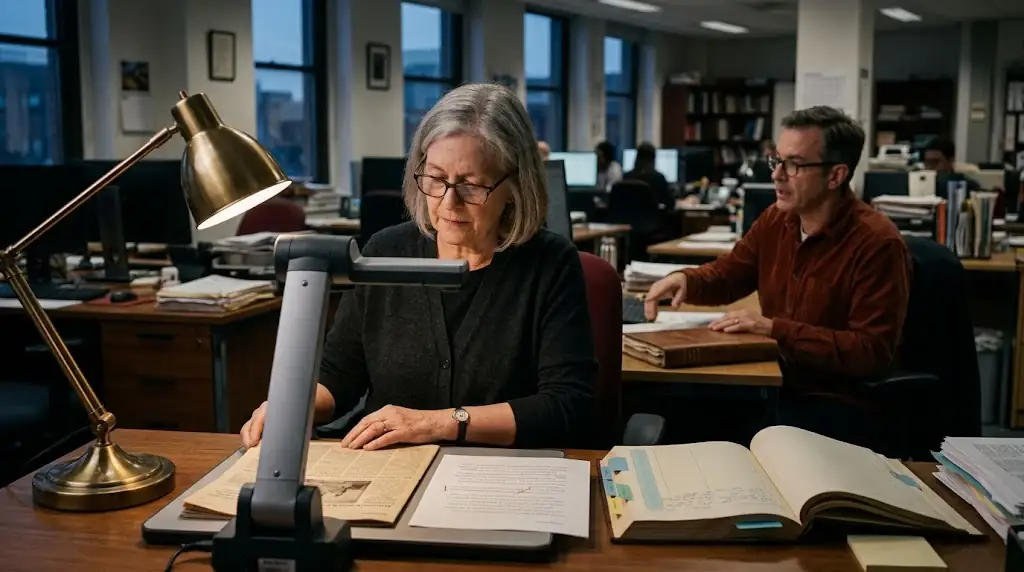 Editorial team comparing a published page with a documented correction record