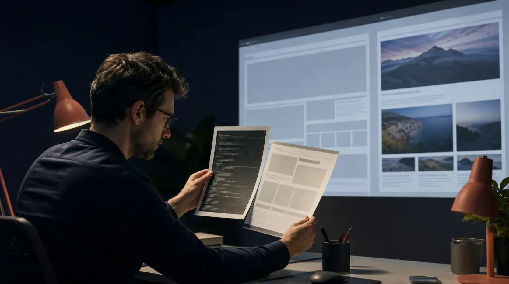 Web engineer comparing a raw server response with a fully rendered page