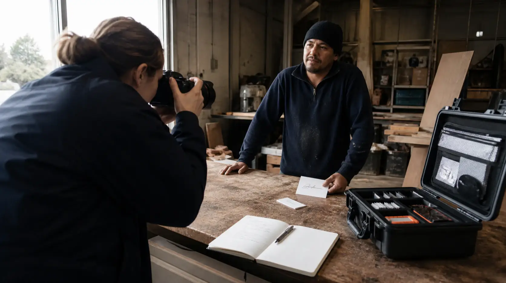 Photographer documenting a real workshop with consent and an organized asset archive