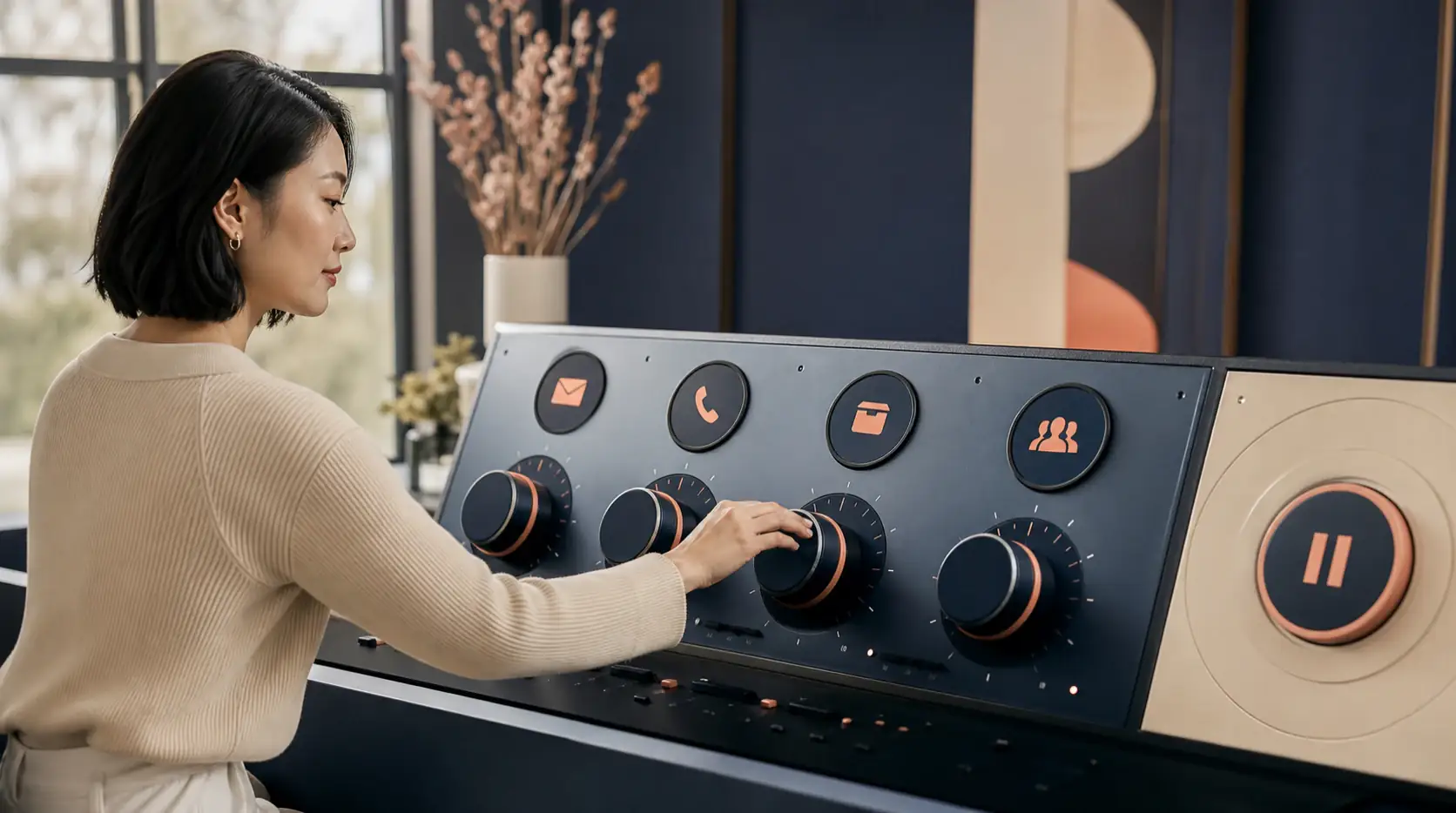 Customer choosing communication channels and a global pause on a control console