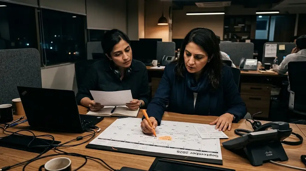 Operations specialist reviewing a voice-agent action before approving a calendar change