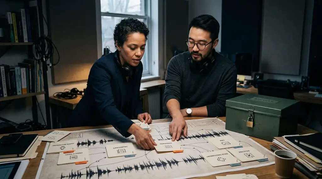 Privacy and operations team mapping the lifecycle of voice recordings and transcripts